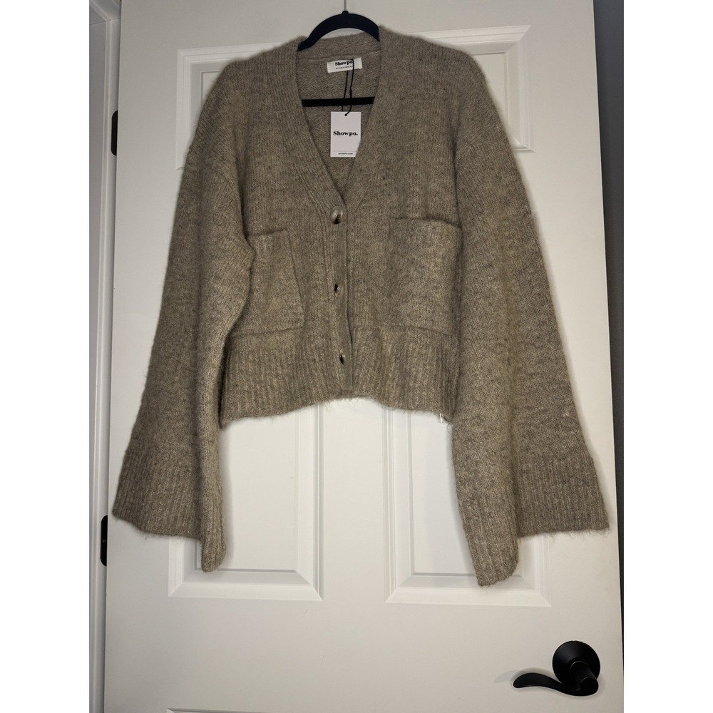 Showpo Becka Oversize Wool Blend Cardigan Sweater  Size 10 Biscuit NWT $89.95